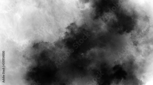 Black smoke on isolated white background. Texture overlays. Design element.