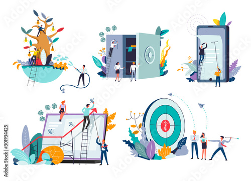 Startup or business concepts isolated icons, office workers