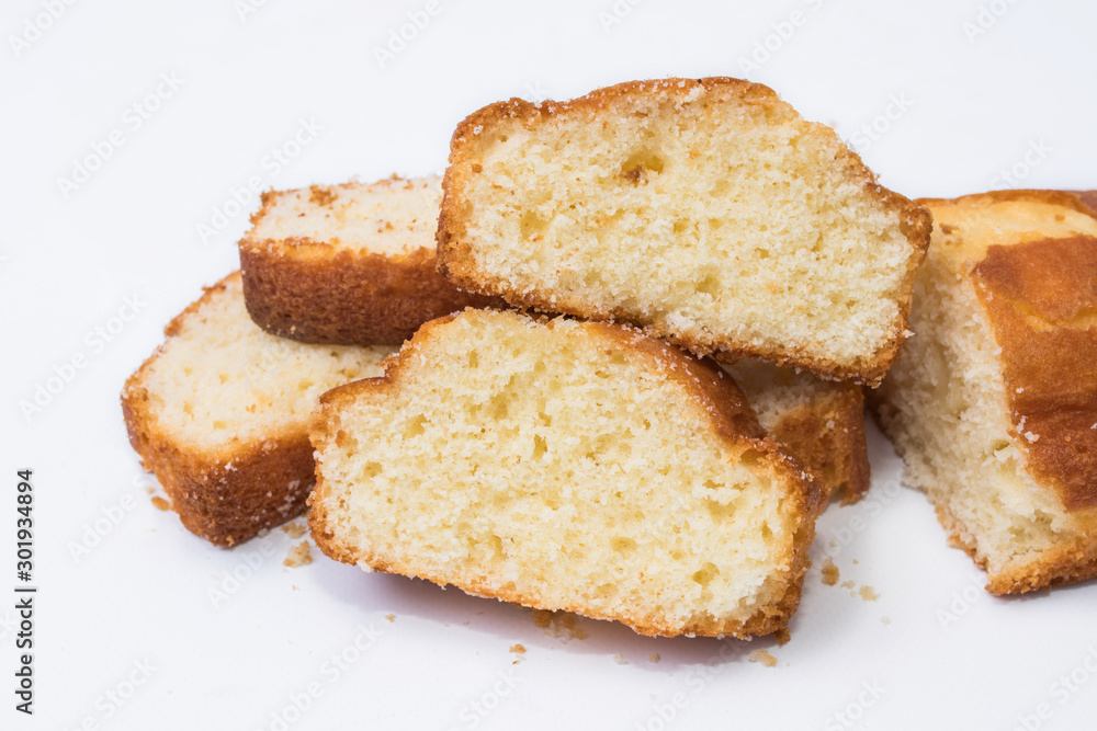 sponge cake or traditional cake isolated on white background