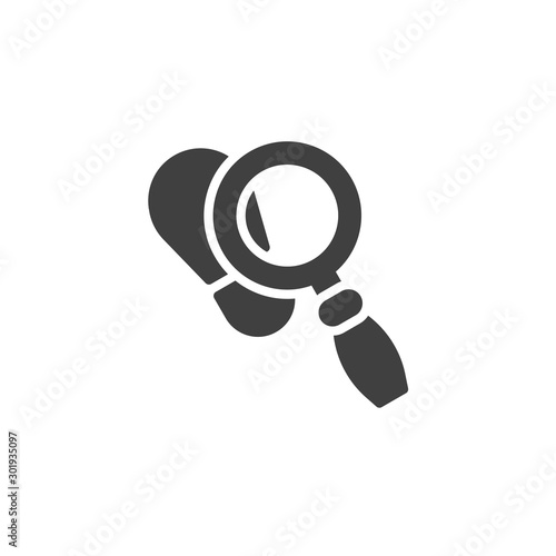 Footprints investigating vector icon. filled flat sign for mobile concept and web design. Magnifying glass and shoe print glyph icon. Symbol, logo illustration. Vector graphics