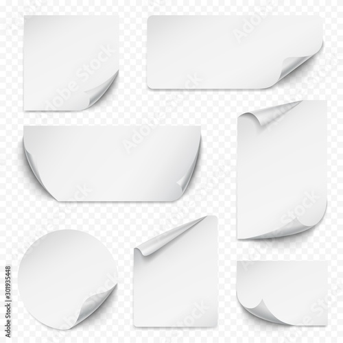 Curled sticker. Blank etiqueta rectangular paper with curved corners empty labels realistic collection vector. Illustration rectangular, sticker label, realistic paper note