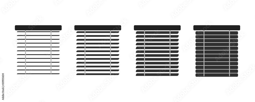 Set of isolated icons window blinds. Jalousie set, Interior design, vector illustration. Set of isolated icons window blinds. Jalousie set, Interior design, vector illustration.