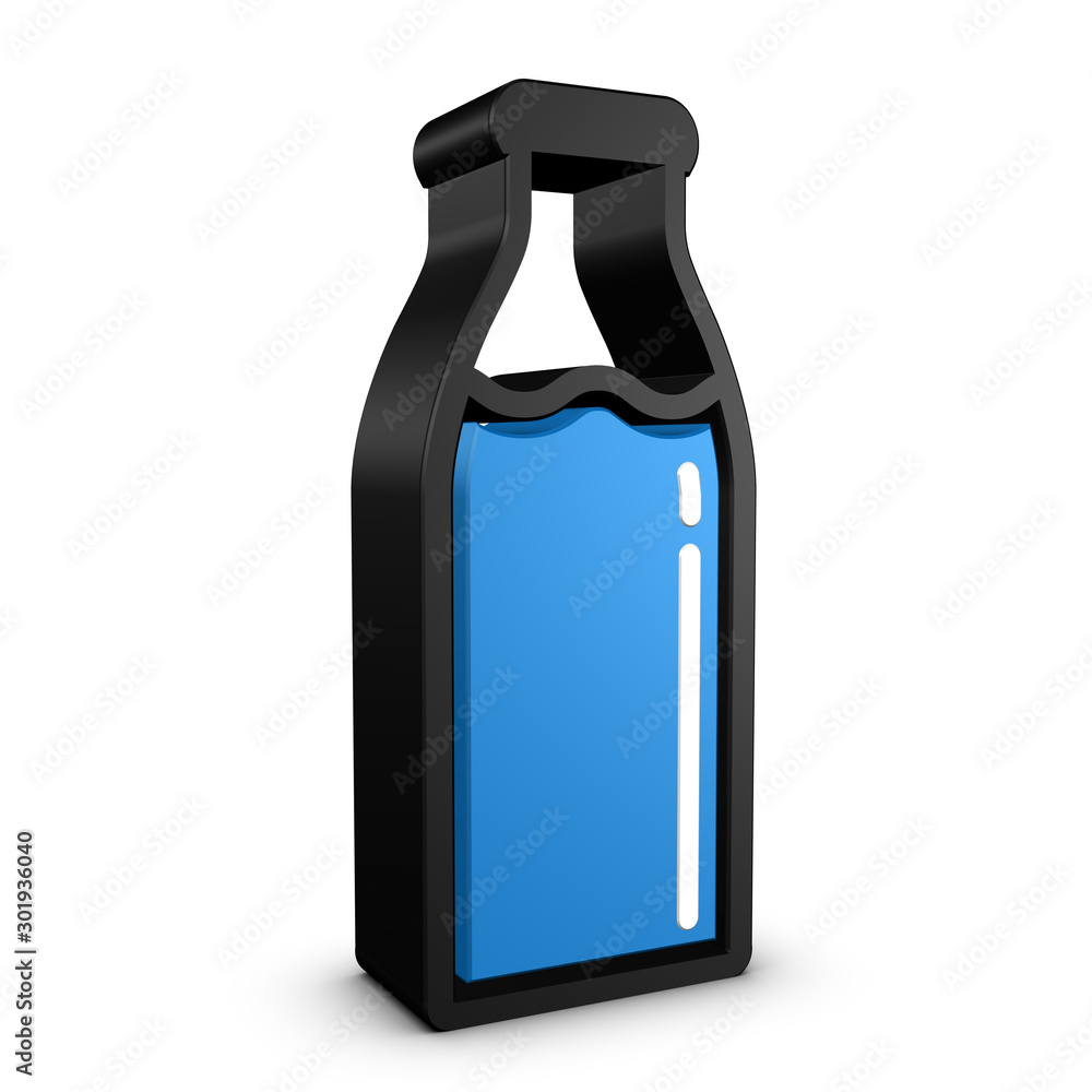 Milk Bottle - Black And Blue 3D Illustration - Isolated On White Background Milk Bottle - Black And Blue 3D Illustration - Isolated On White Background