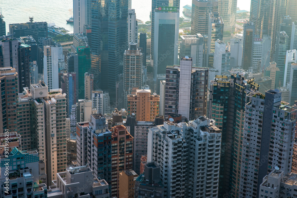 Hong Kong, Hong Kong - November 6 2019 : Hong Kong cityscape, view from mountains