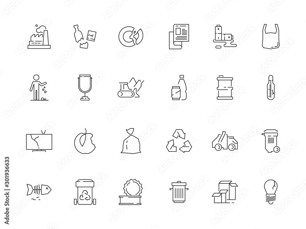 Garbage icon. Rubbish plastic and paper garbage recycle bins vector symbols. Illustration rubbish recycling, waste and garbage, pollution trash