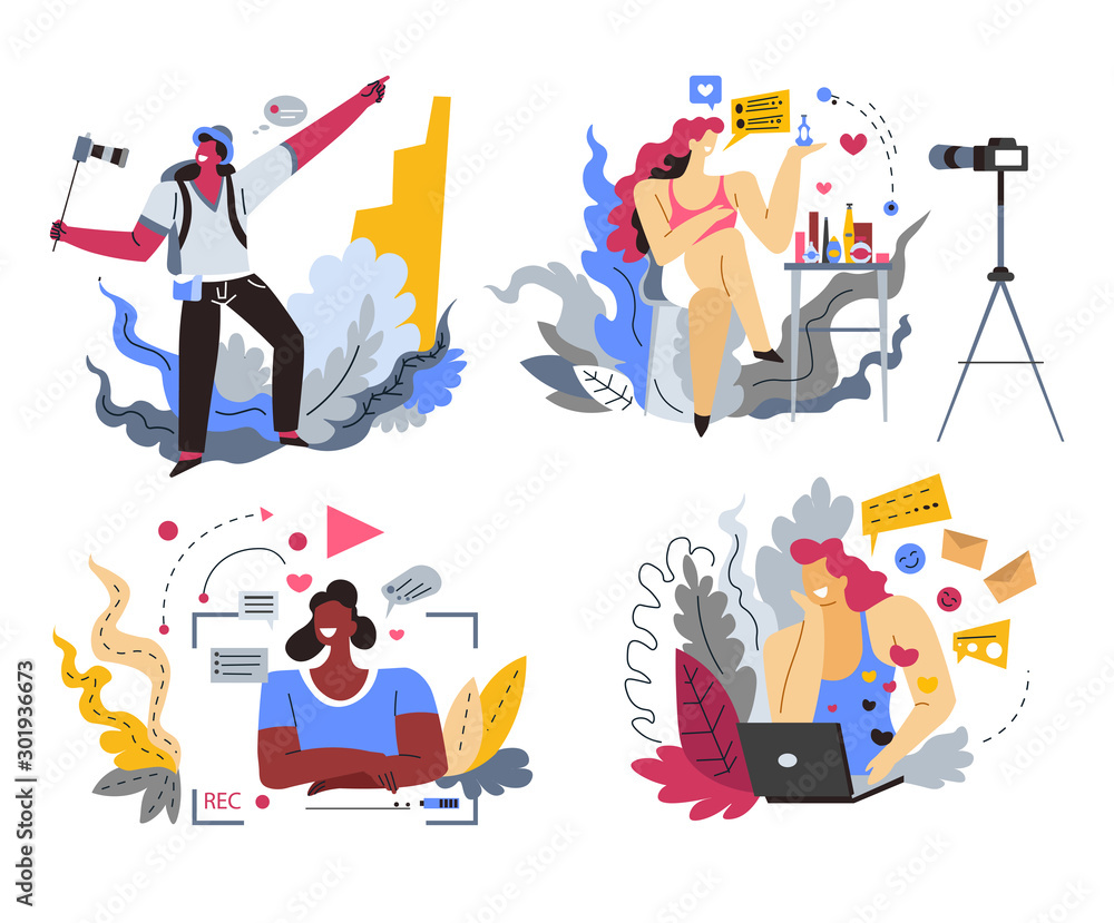Web blogging, bloggers or content makers isolated icons Web blogging, bloggers or content makers isolated icons