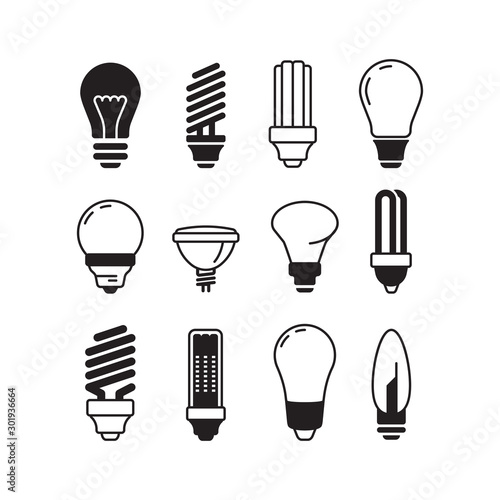 Bulb icons. Lights energy modern lamp vector bulb collection. Illustration light bulb power, energy save efficient