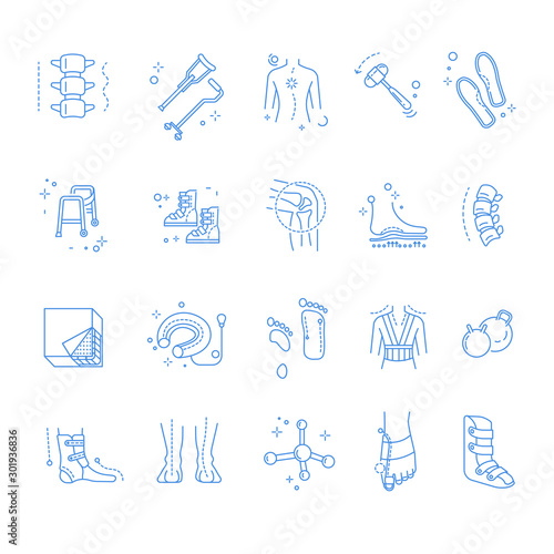Injury or trauma rehabilitation and orthopedics isolated linear icons