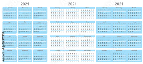 Satz vom Kalender für 2021 Jahr. Woche beginnt am Montag. - Vektor