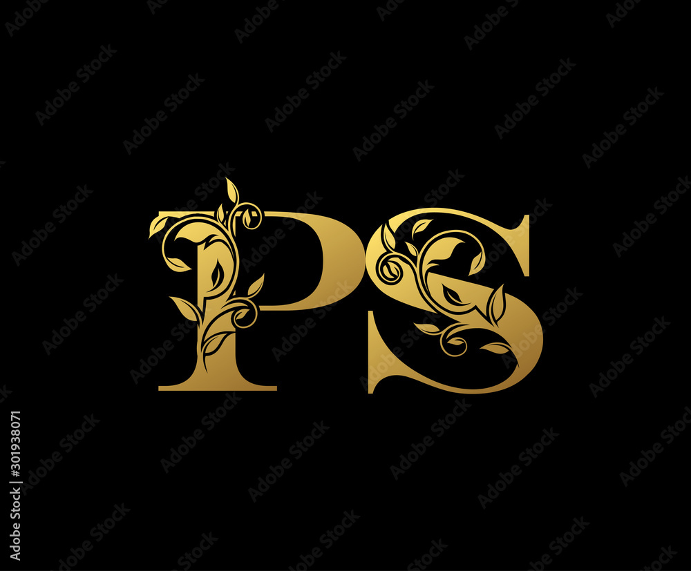 Fototapeta Golden letter P and S and PS vintage decorative letter logo icon.