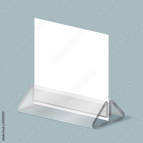Plastic stand organizer office display acrylic business card holder clear isometric 3d realistic design vector illustration