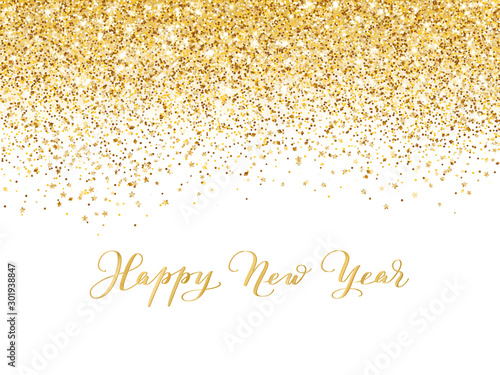 Merry Christmas and New Year background. Gold glitter decoration