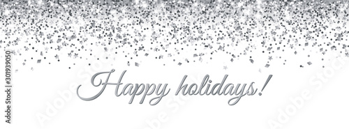 Merry Christmas and New Year card design. Silver glitter decoration