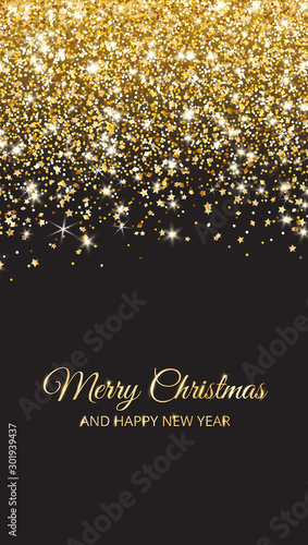 Merry Christmas and New Year background. Gold glitter decoration