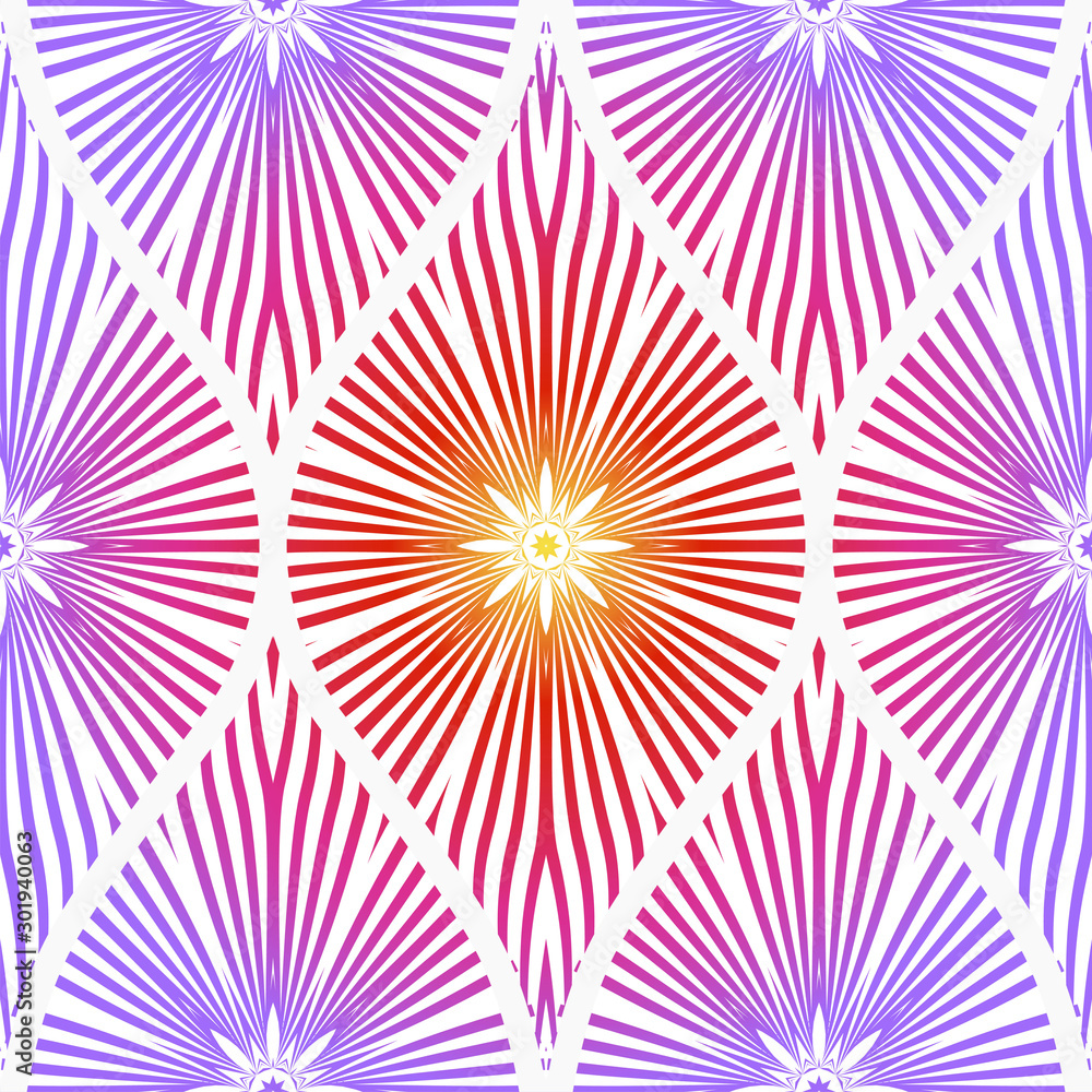 Seamless Line Geometric Floral Pattern. Abstract Geometry Flower. Vector Illustration. Interior Decoration, Wallpaper, Presentation, Fashion Design. Purple gradient color