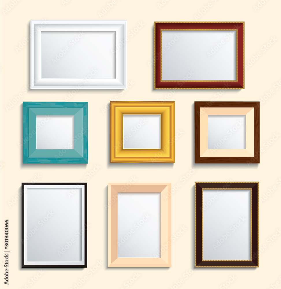 set of isolated picture frame on wall vector illustration EPS10 set of isolated picture frame on wall vector illustration EPS10