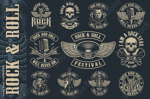 Set of vintage rock and roll emblems
