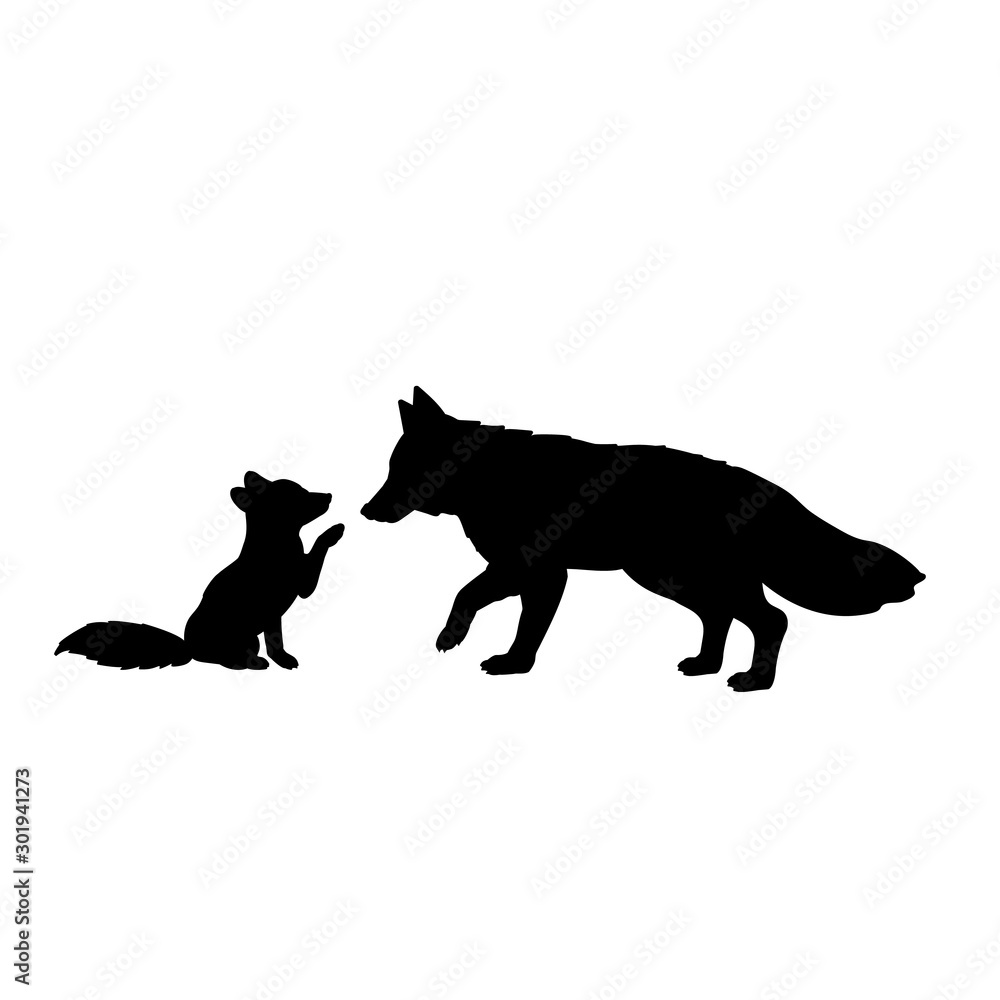 Silhouette of fox and little fox