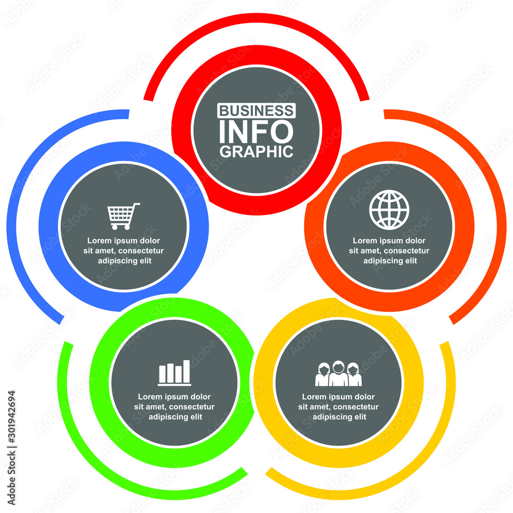 Infographic circular vector template for presentation, diagram, business concept with 5 options Infographic circular vector template for presentation, diagram, business concept with 5 options