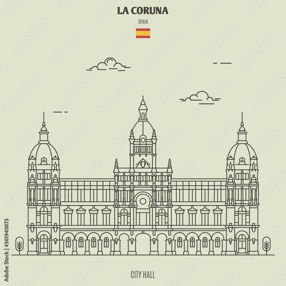 City Hall in La Coruna, Spain. Landmark icon