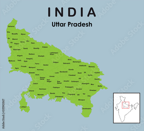фотографія Uttar Pradesh map. Uttar Pradesh district map vector illustration