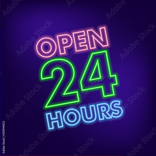 Open Twenty four hours neon sign