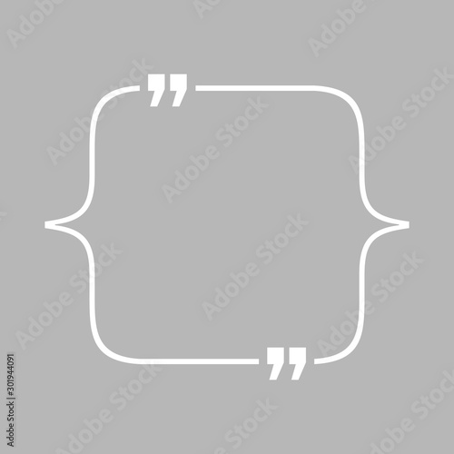 Quotation blank template in quotes isolated on gray. Creative banner illustration with blank quotation frame with quotes. Minimalistic modern empty template typography design for wisdom or motivation