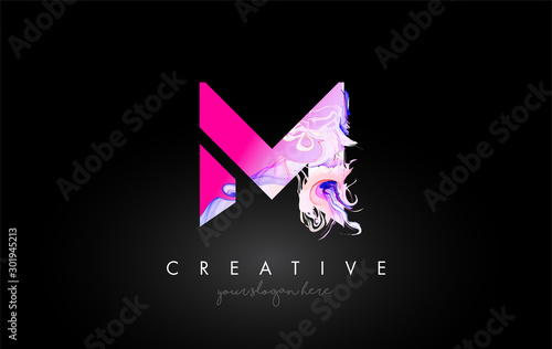 M Letter Artistic Purple Paint Flow Icon Logo Design. Creative Ink Flowing Letter Icon Design Vector