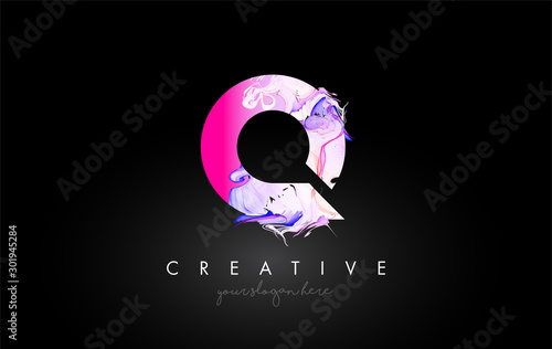 Q Letter Artistic Purple Paint Flow Icon Logo Design. Creative Ink Flowing Letter Icon Design Vector