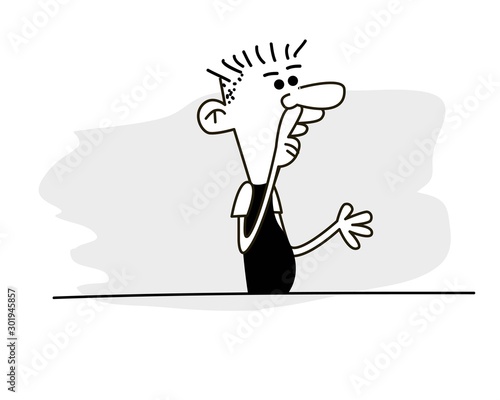 Man picks his nose. Funny vector.