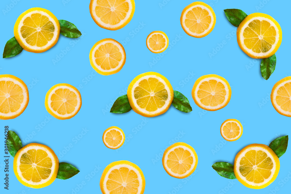 Food pattern of slices of fresh yellow lemon, healthy vegetarian fruit sour taste, healthy vitamin food Food pattern of slices of fresh yellow lemon, healthy vegetarian fruit sour taste, healthy vitamin food