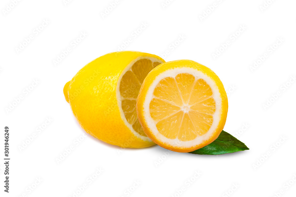 Slices of yellow ripe lemon, isolated on a white background. Healthy vegetarian fruit sour taste, healthy vitamin food, close-up Slices of yellow ripe lemon, isolated on a white background. Healthy vegetarian fruit sour taste, healthy vitamin food, close-up