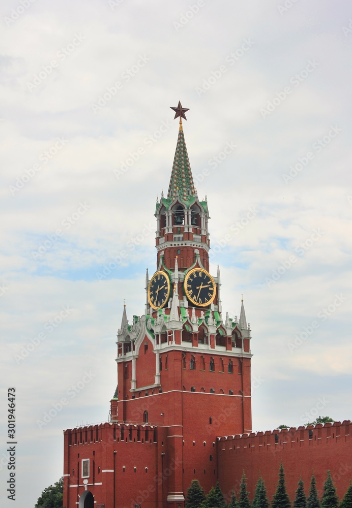 Spasskaya Tower of the Moscow Kremlin on the Red Square in Russia Spasskaya Tower of the Moscow Kremlin on the Red Square in Russia
