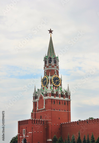 Spasskaya Tower of the Moscow Kremlin on the Red Square in Russia 