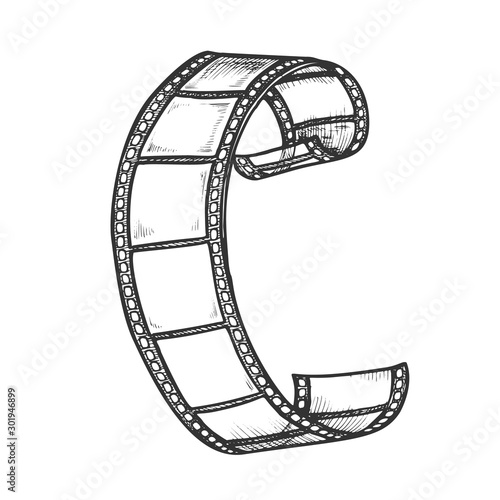 Film Strip For Retro Camera Monochrome Vector. Classic Empty Film Frames Negative Ribbon. Cinema Projector Detail Engraving Template Hand Drawn In Vintage Style Black And White Illustration
