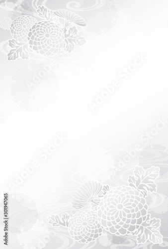喪中はがき　菊　雪輪　流水紋　手描き　テンプレート