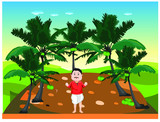 A Indian farmer in coconut garden. Man farming in garden vector illustration