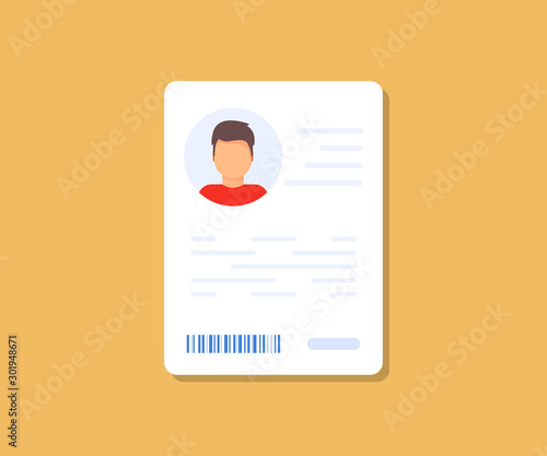 Personal info data icon. Identification Card Icon. Personal info data icon. User or profile card details symbol, identity document with person photo and text. Car driver, driving license, id card