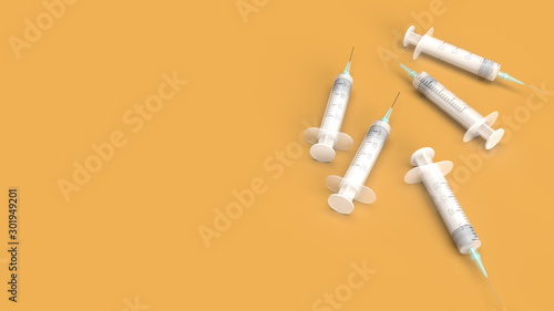  injection needle on orange background 3d rendering for medical content.