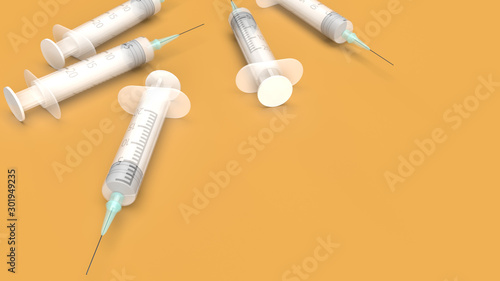  injection needle on orange background 3d rendering for medical content.