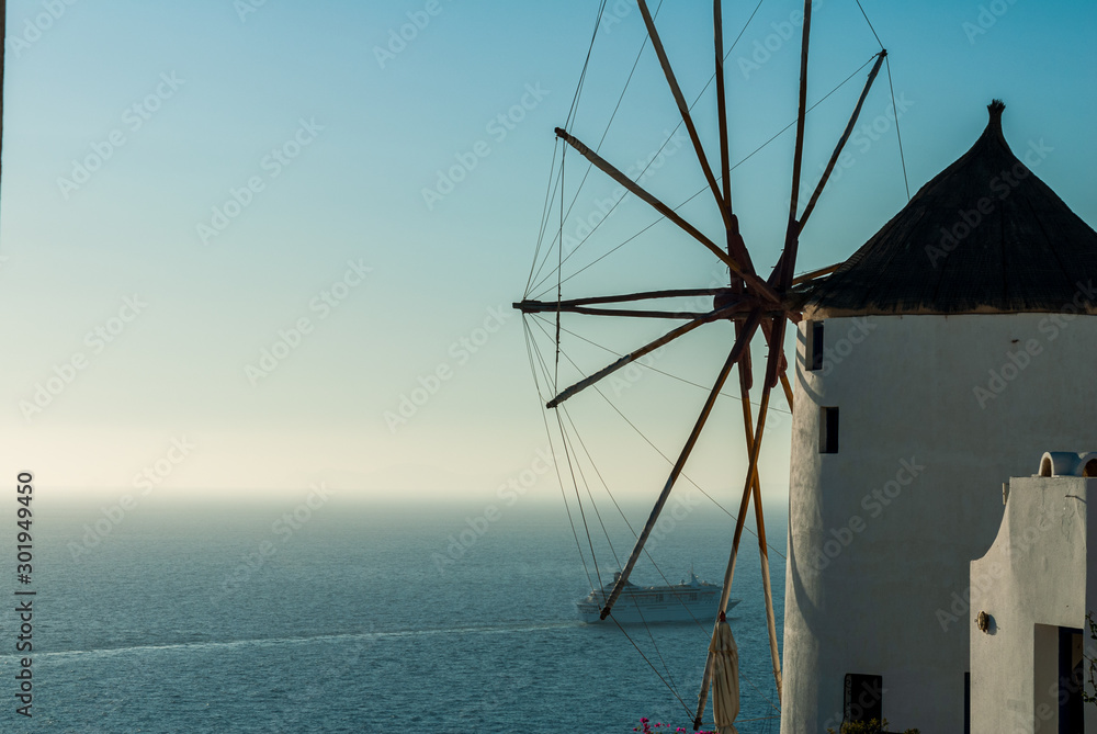 Windmills in Santorini island Greece