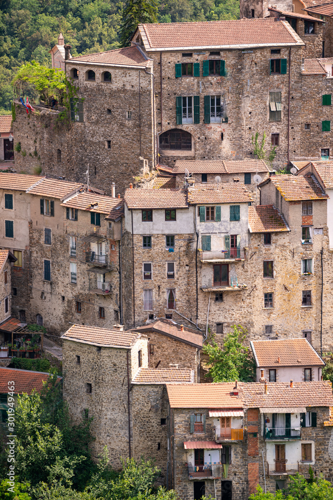 View of the medieval village of Apricale, Liguria, Italy