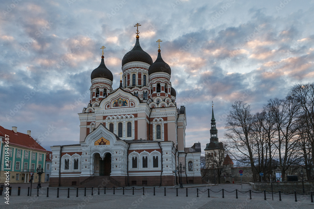 Alexander Nevsky Cathedral. Tallinn, Estonia. Moody evening view