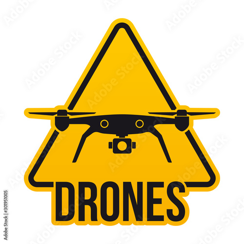 Vector red circle sign - flights with drone prohibited zones. Isolated on white background.
