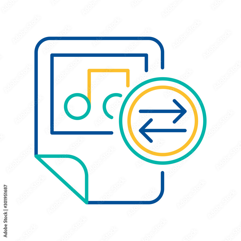 Audio files exchange blue and yellow linear icon Audio files exchange blue and yellow linear icon