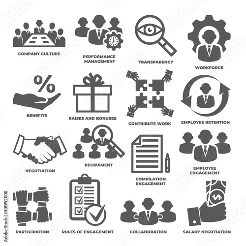 Engagement icons set on white background