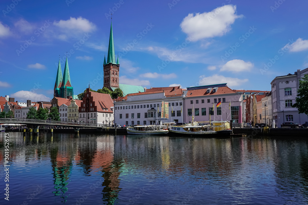 Luebeck, View of the city from river.