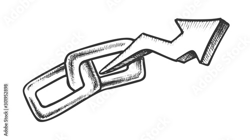 Blockchain And Increasing Arrow Monochrome Vector. Blockchain Hyperlink, Financial Technology And Digital Virtual Money. Engraving Layout Designed In Vintage Style Black And White Illustration