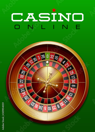 illustration Online web casino banner with american roulette on green surface table. Marketing Luxury green Banner Poker Jackpot zero with classic roulette. Advertising poster set Online web Casino