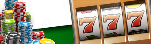 Illustration banner of mobile online casino application with 777 big win slot machine. Realistic advertising poster with online mobile app casino and Jackpot 777. Play now in One Armed Bandit banner